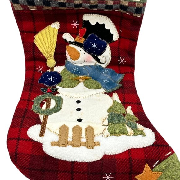 Vintage Christmas Stocking With Snowman Button Accents 18" Holiday Decoration - Picture 5 of 11
